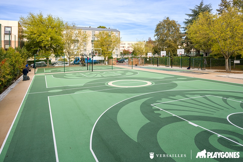 Terrain de basket 3x3 sur le theme des jardins de André Le Notre