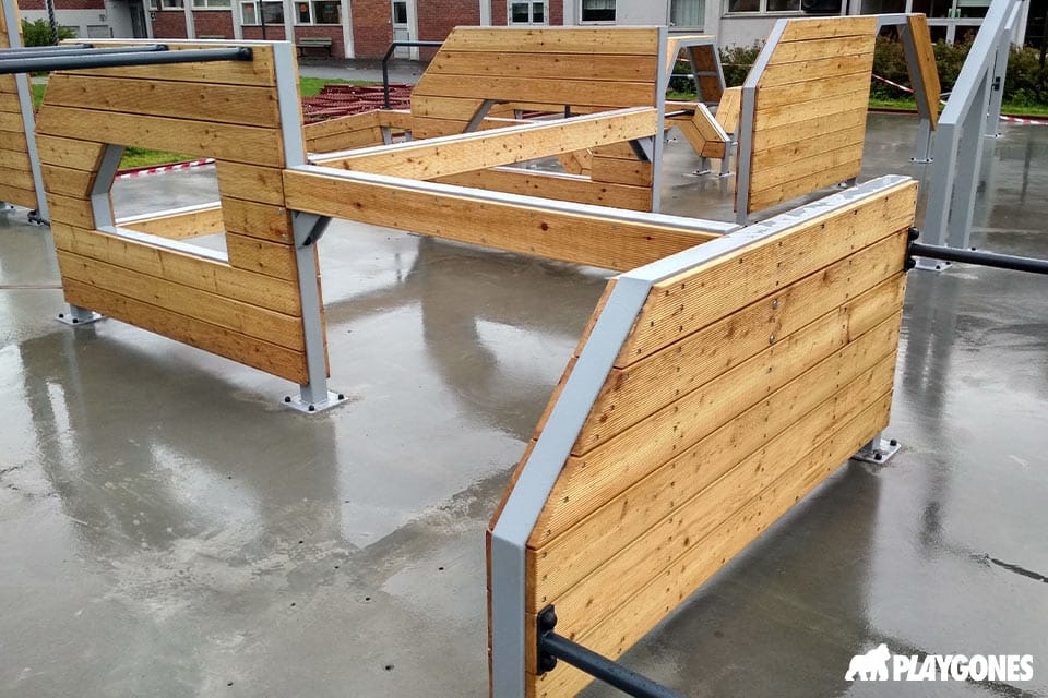 equipement-parkour-france Module en bois et acier pour aire de parkour