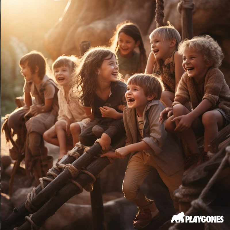 Groupe d'enfants jouant dehors, risky play