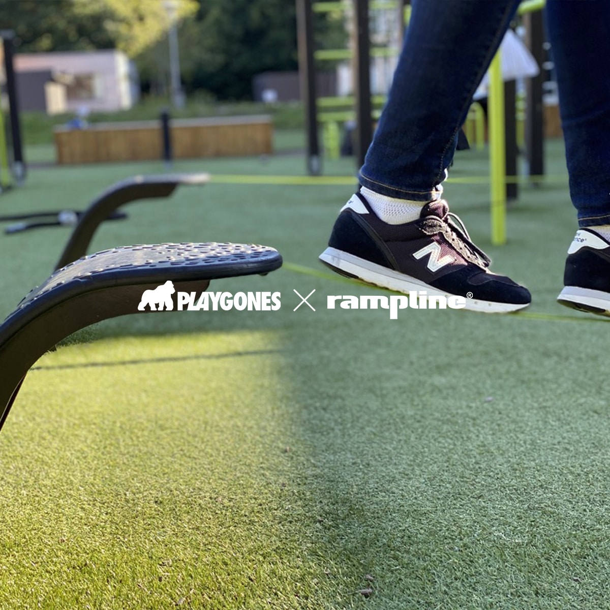 Slackline Rampline installée, réalisation Playgones