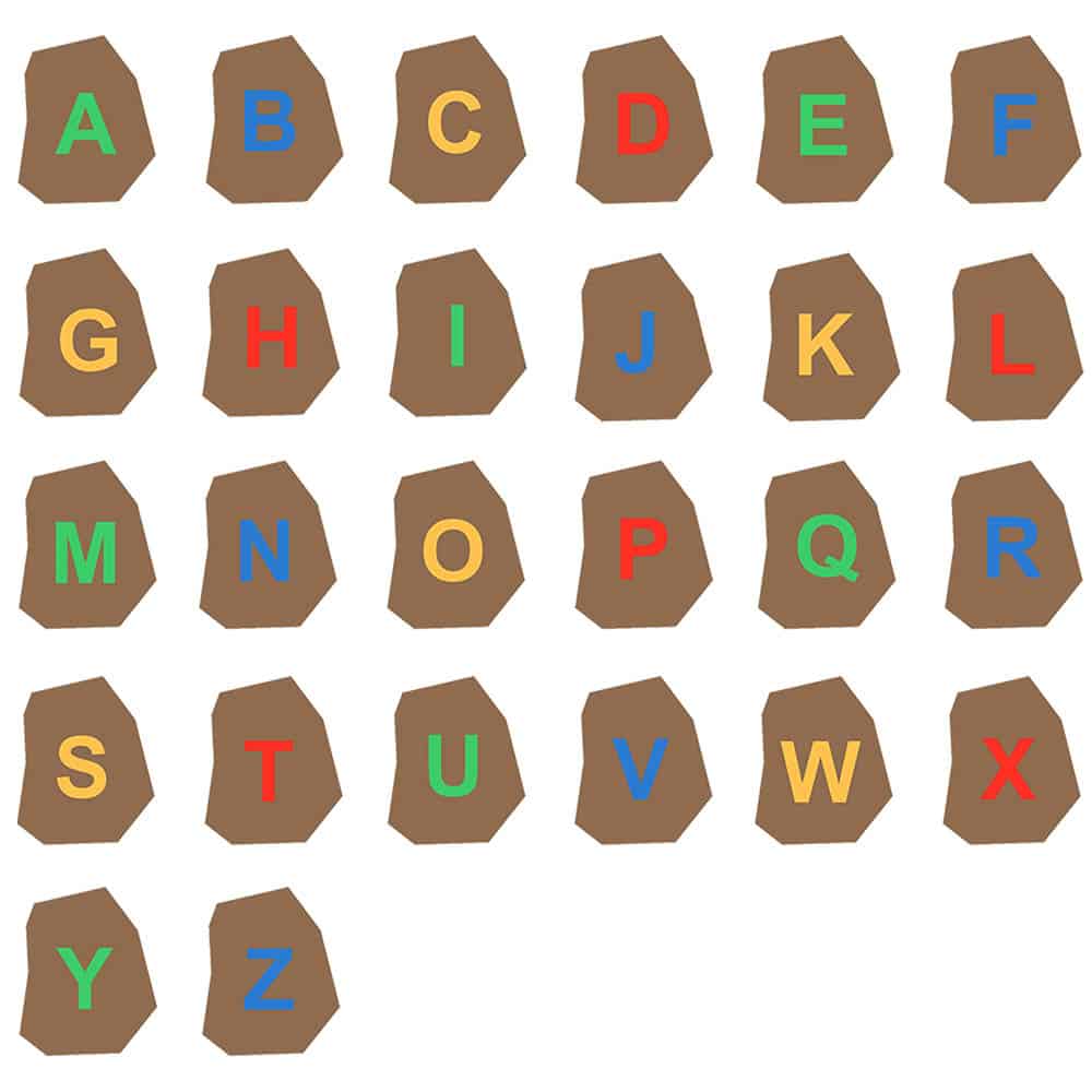 Set-lettres-A-Z-forme-irreguliere-couleurs-standards