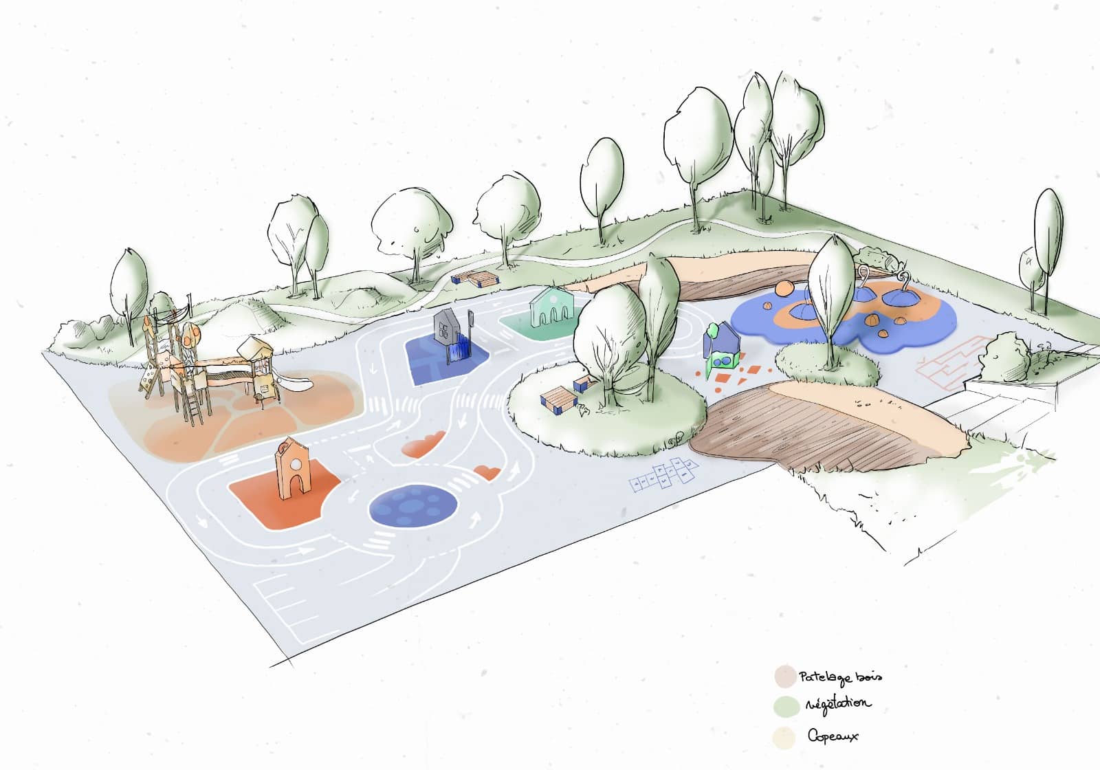 Un dessin de Playgones, maître d’œuvre ludique et sportif, accompagne les architectes et paysagistes