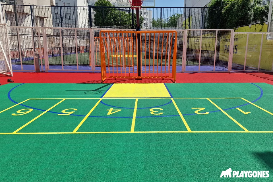 Marquage du terrain de boccia pour handisport – aménagement sportif inclusif Paris 18 – Playgones