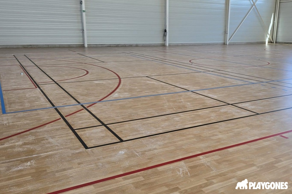 tracage-sol-gymnase traçage basket, handaball, volley dans un gymnase
