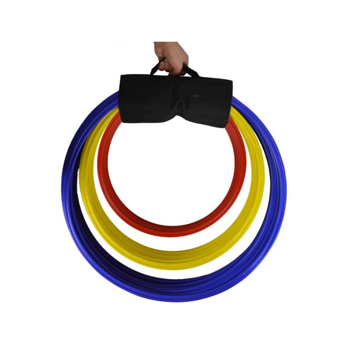 Kit cerceaux plats trois diamètres avec porte-cerceaux Playgones Kit cerceaux plats trois diamètres avec porte-cerceaux Playgones
