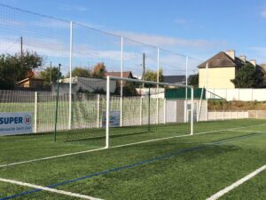 But de football à 11, À sceller, En Aluminium, Rond, Sans crochet