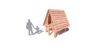 Cabane de jeu avec mât de pompier et tronc d&rsquo;escalade