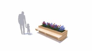 Jardinière avec siège (0,6 m de hauteur x 2,3 m de longueur)