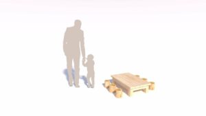 Table de jeux pour l&rsquo;école maternelle et sièges en rondins