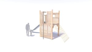 Tour (2 m x 2 m avec toboggan, filet d&rsquo;escalade et mât de pompier)
