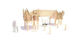 Tour de jeux double Wildwood avec pont, toboggan et balançoire à panier