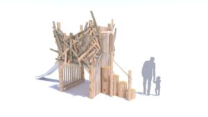 Tour de jeux Wildwood avec toboggan, filet d&rsquo;escalade et marches en rondins