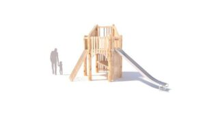 Tour hexagonale avec triple échelle, poteau de pompier, plates-formes d&rsquo;escalade et toboggan