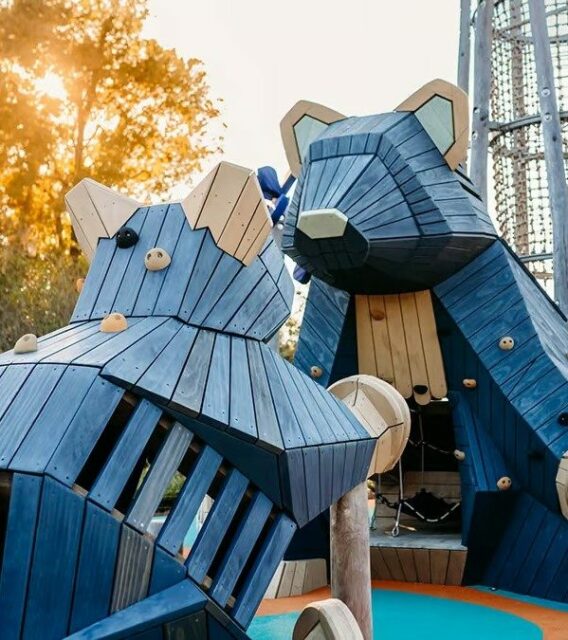 Ours géants en bois bleu à escalader