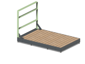 Terrasse urbaine modulaire Parkly avec garde-corps vert, platelage bois - Playgones